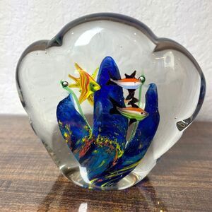 Vintage Murano Style Blown Art Glass Fish Coral Paper Weight Clam Scallop Coral